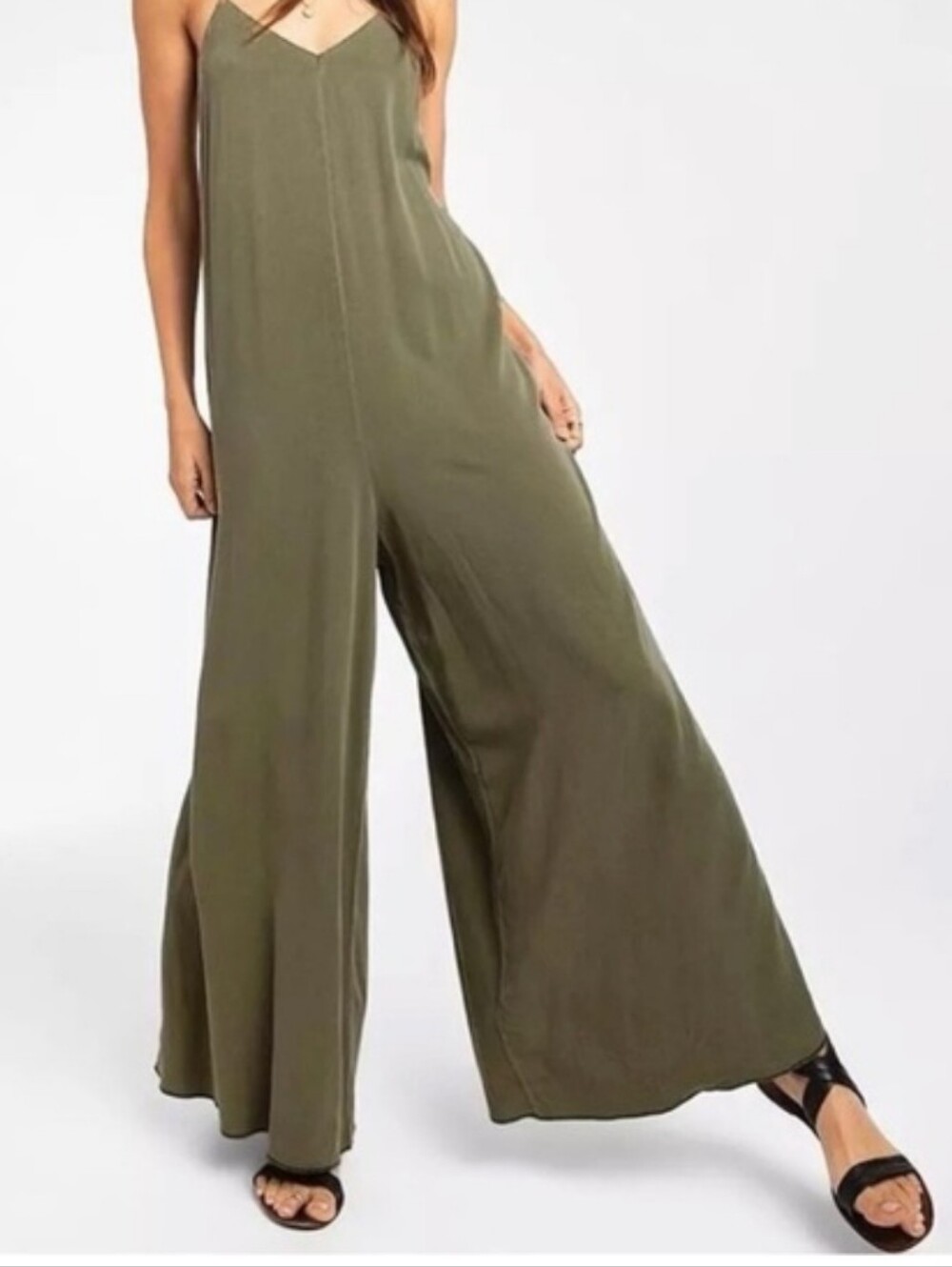 Rag Poets Ayana Wide Leg Jumpsuit M Green